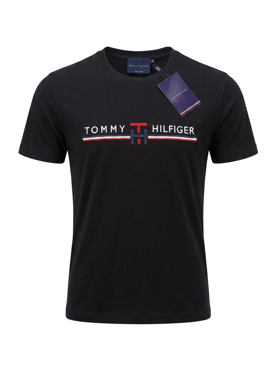 Tommy Hilfiger Embroidered Monogram Stretch T-Shirt - Black